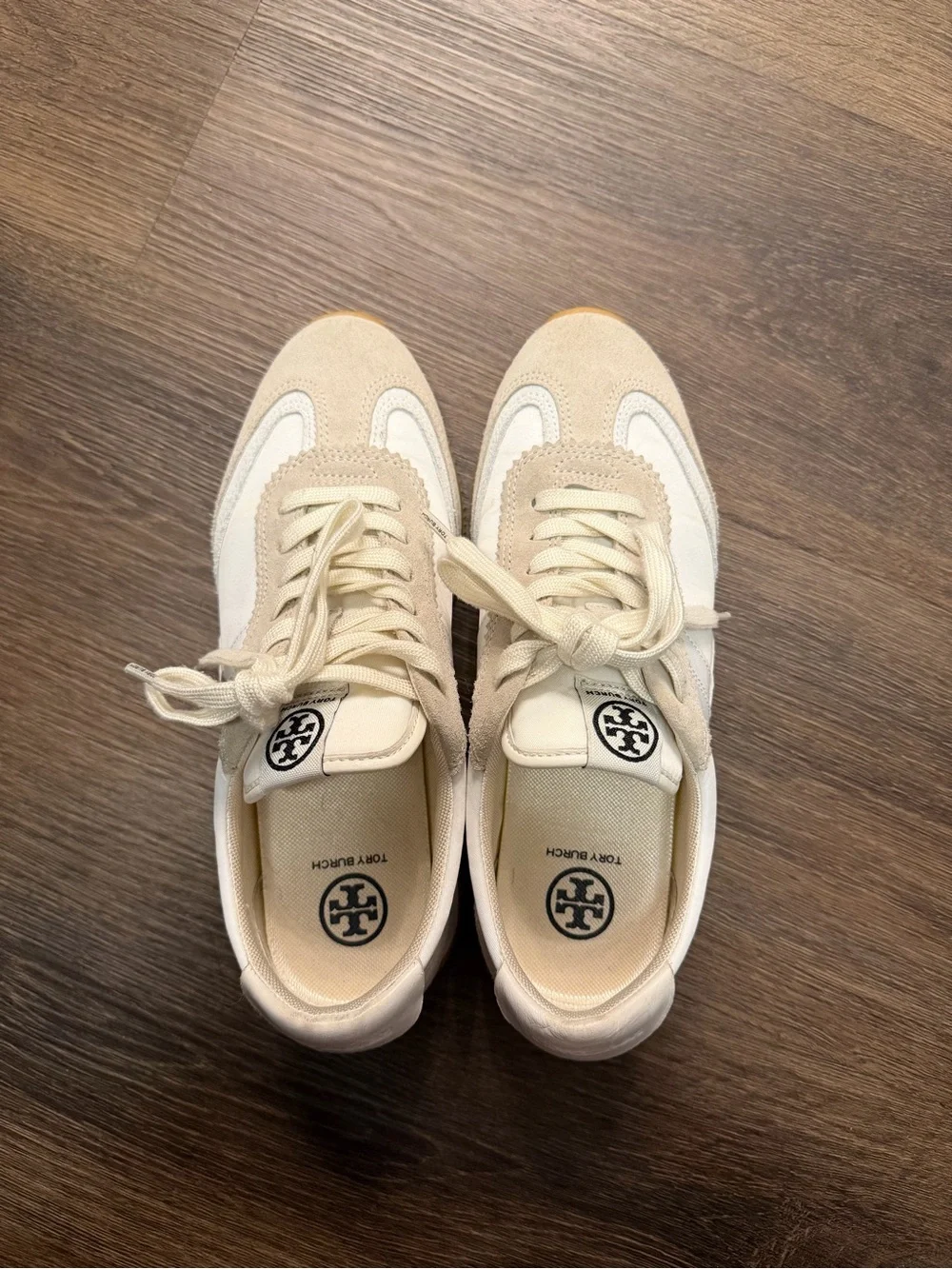 Tory Burch Cream & Beige Suede-Trim Sneakers